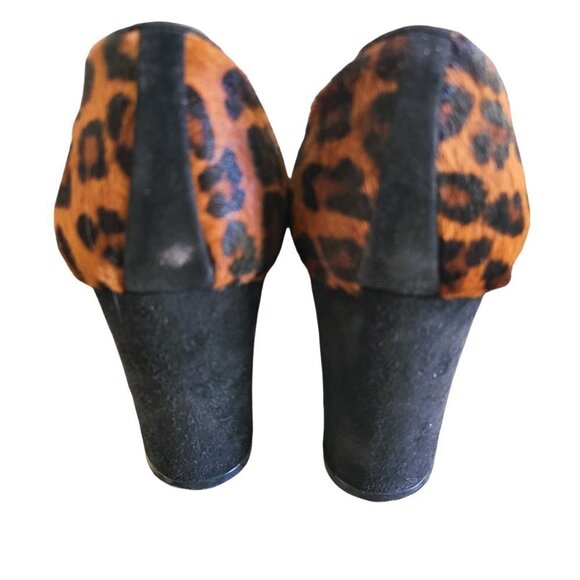 Stuart Weitzman Leopard Print Pumps Size 7.5 Stacked Heel Round Toe - Picture 4 of 7